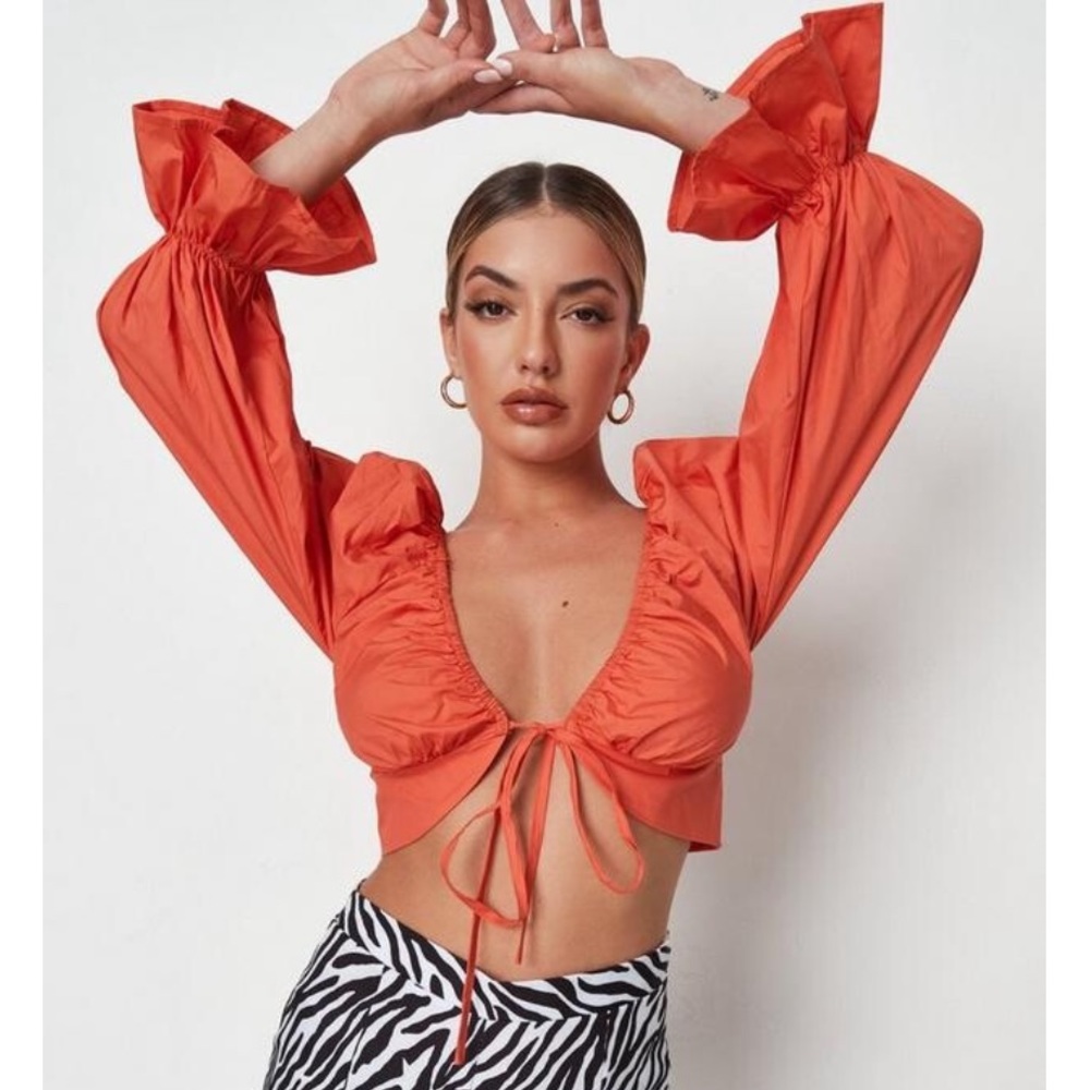 Missguided Orange Poplin Tie Front Crop Top